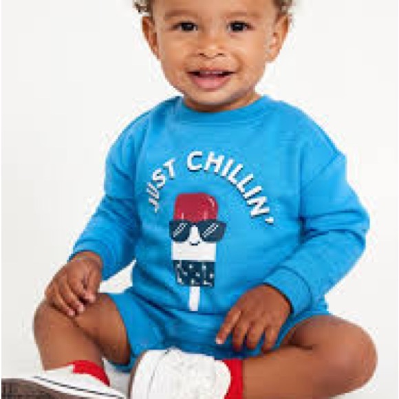 Old Navy Unisex Long-Sleeve Graphic Sweatshirt Romper, 3-6m, Worn Once - Picture 1 of 5